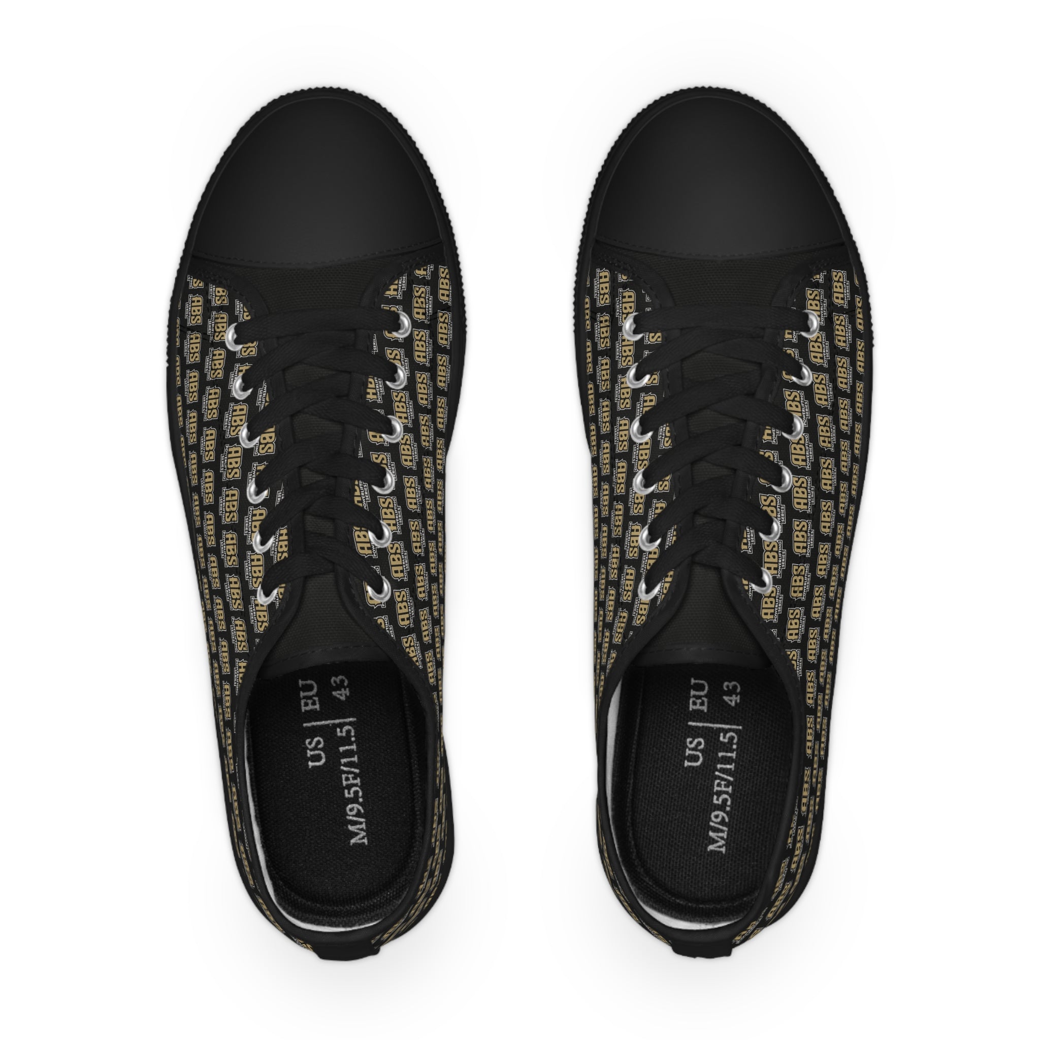 Men's Low Top Sneakers — Black Gold Pattern 'ABS' Accent